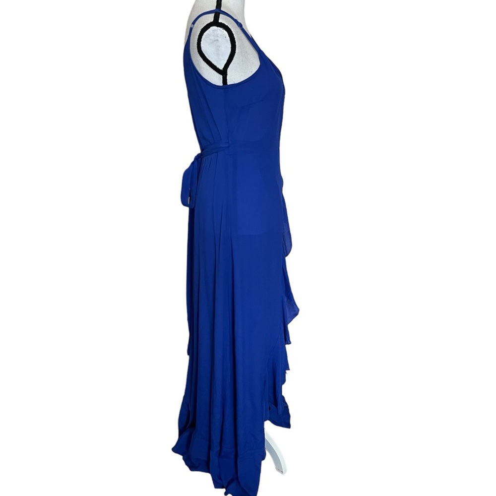 ASOS Blue Ruffle Maxi Wrap Dress Sleeveless Spaghetti Strap Womens Size 4 - Picture 2 of 12